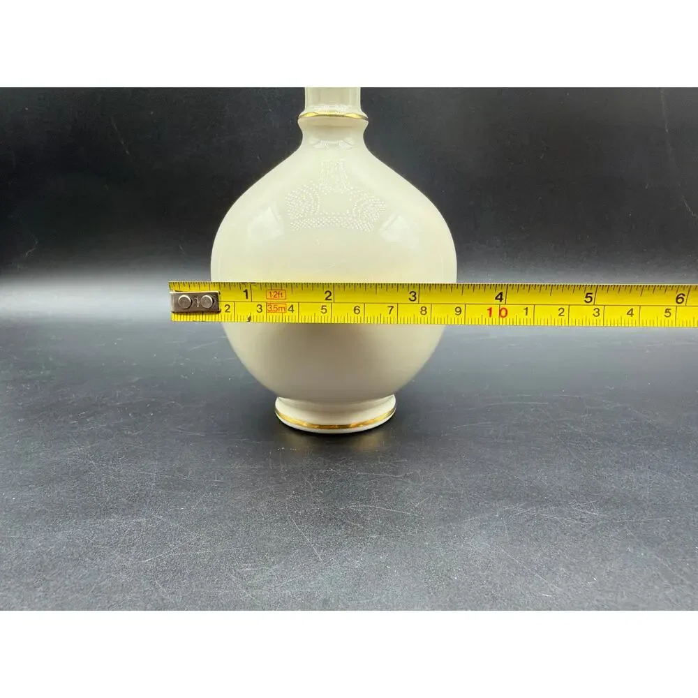 Vintage Lenox Cream Fine China Bud Vase 8” Gold Trim Made in USA Fluted Neck